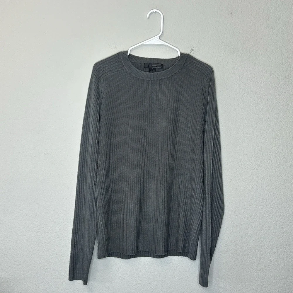 Vintage BC Ethic Life of Leisure Gray Ribbed Crewneck Sweater Men's Size Large L